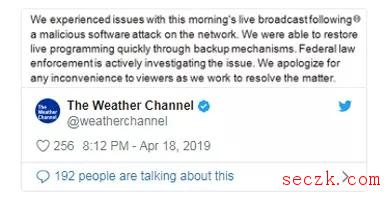 勒索软件攻击使The Weather Channel停播