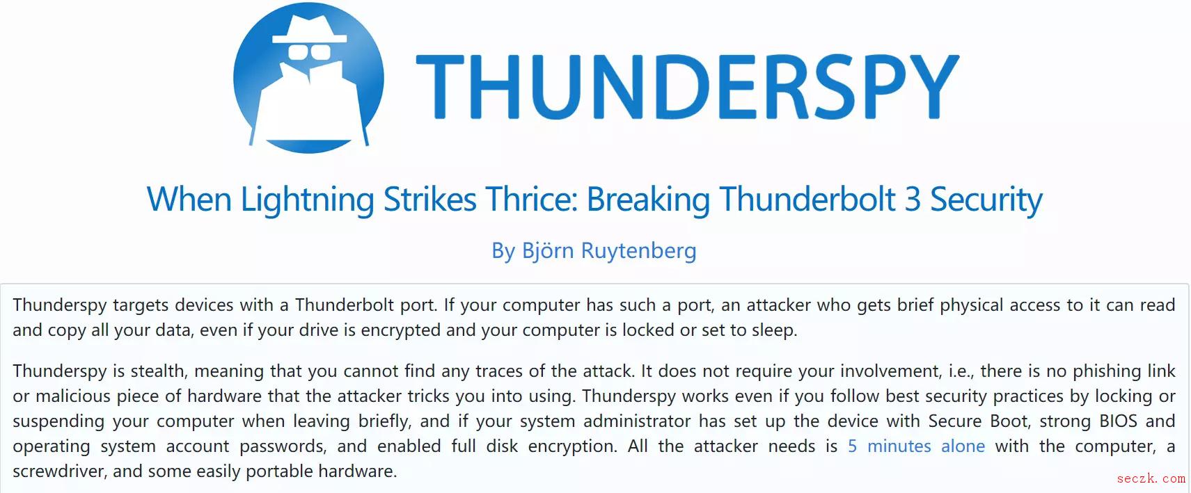 2019 年之前生产的任何 PC 都易受到“Thunderspy”攻击